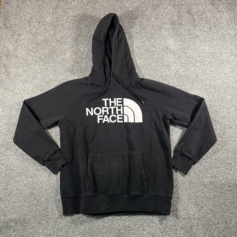 The North Face Logo Pullover Hoodie Black Sweatshirt Women's Medium Cotton